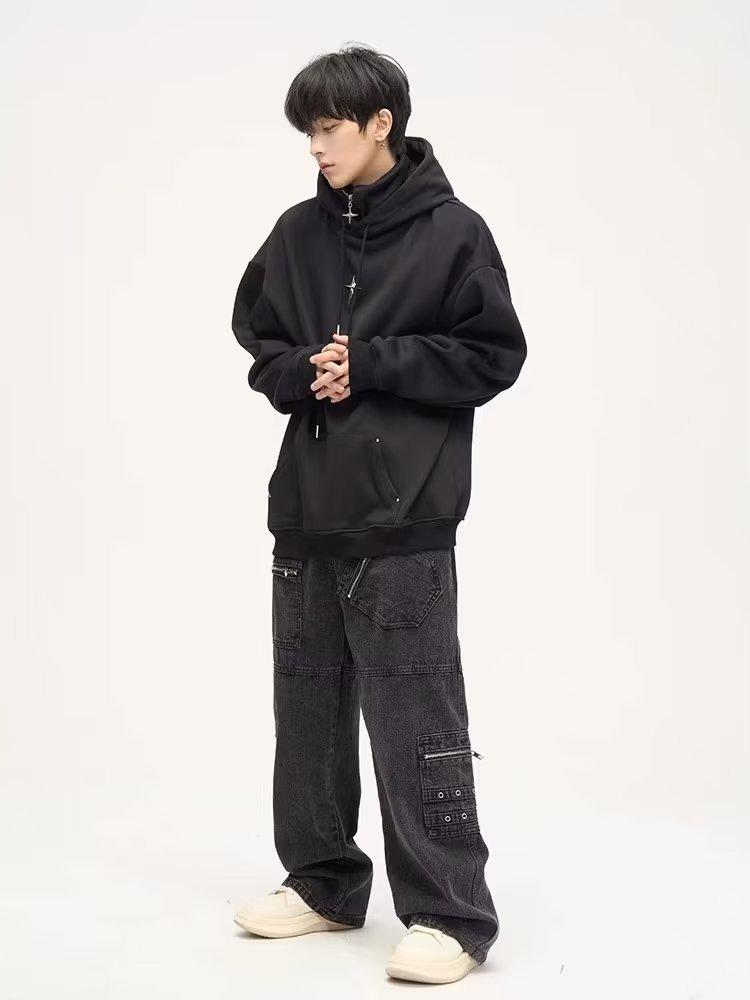Men's High-End American Artistic Half-Zip Street Style Hoodie