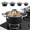 8Pcs Household Pot Set with Glass Lid Stainless Steel Cookware Set Leak Proof Stockpot Cookware Suit for Soup Cooking Stove