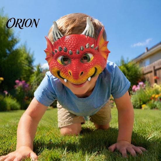Breathable Eyelet Dragon Mask 3D Cute Full Face Mask, Halloween Party Baby Lightweight Costume Accessory Role Play with Realistic Scales And Horns for