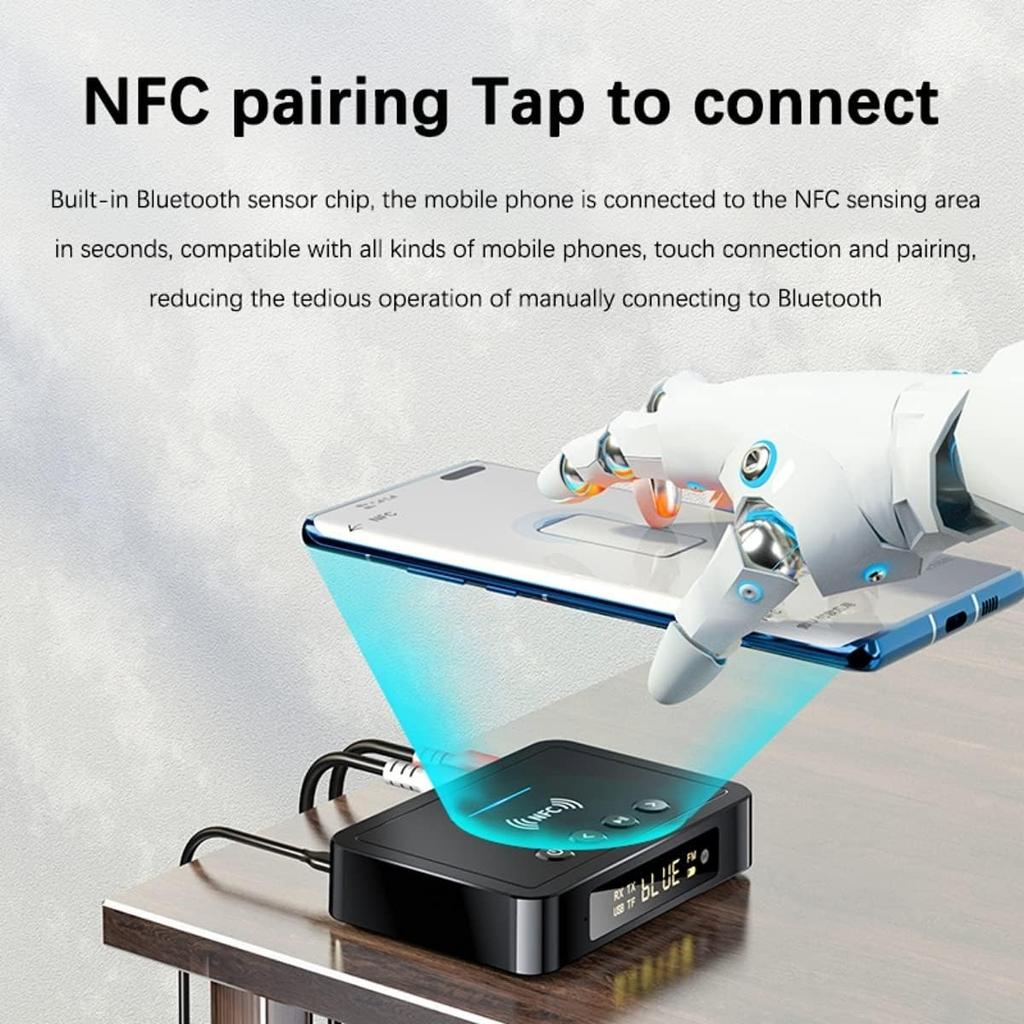 NFC Bluetooth 5.0 Adaptér Vysílač Přijímač, 3 v 1 Bluetooth Audio Adaptér 3,5mm AUX/RCA Stereo Systém pro Reproduktory, TV, Počítače a Autorádia