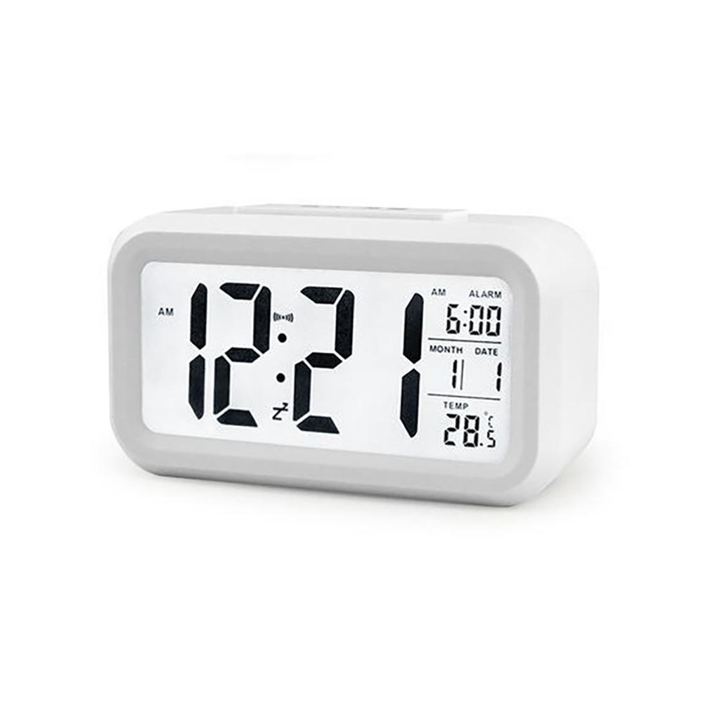Alarm Clock Large Lcd Display Battery Digital Kids Clock Light Sensor Nightlight Office Table Clock White#0