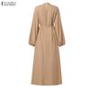 ZANZEA Women Casual Round Neck Solid Color Long Sleeve Loose Dress