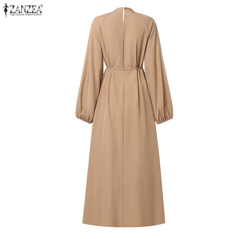 ZANZEA Women Casual Round Neck Solid Color Long Sleeve Loose Dress