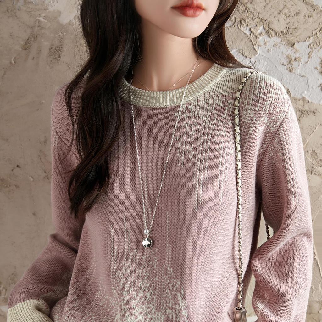 Ethnic Jacquard Crew Neck 100% Cotton Women's Cardigan Sweater - Autumn 2025 Collection
