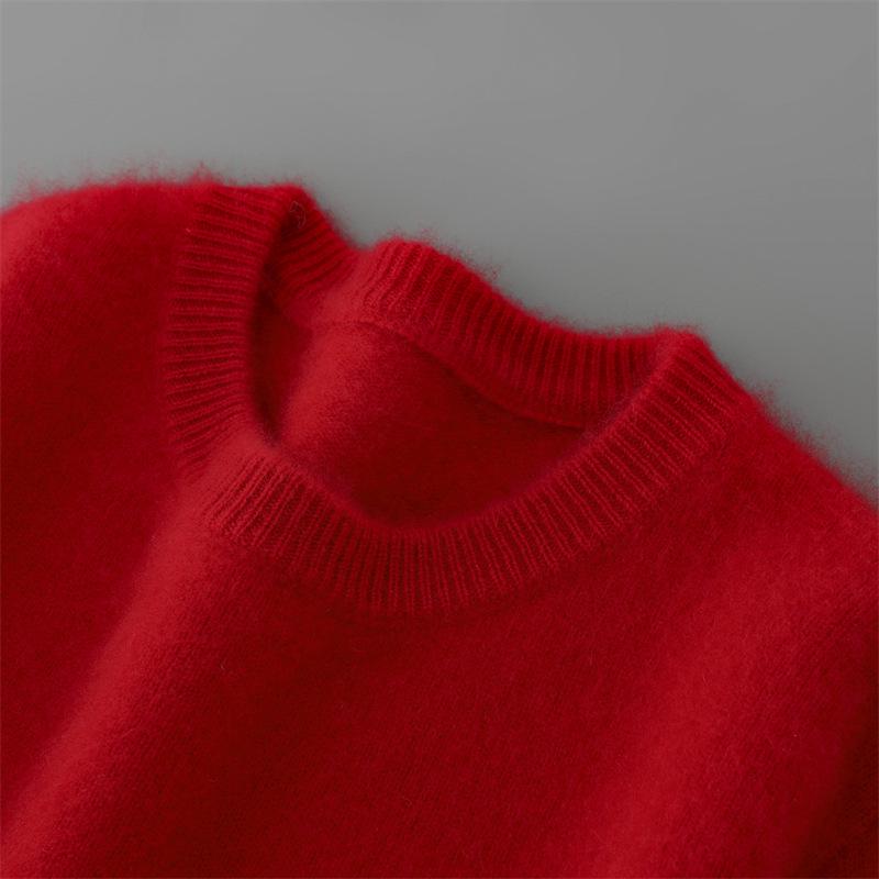 Herren-Pullover aus reiner Wolle, dick, mit Rundhalsausschnitt für Herbst/Winter - Lässig, Warme Strick-Basisschicht