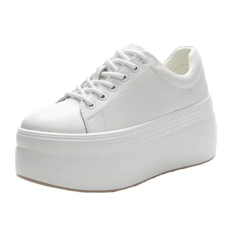 Fashion Leather Women's Casual Shoes Super Thick 8 Cm Fashion Sneakers Thick Spring Apartment Women's Shoes