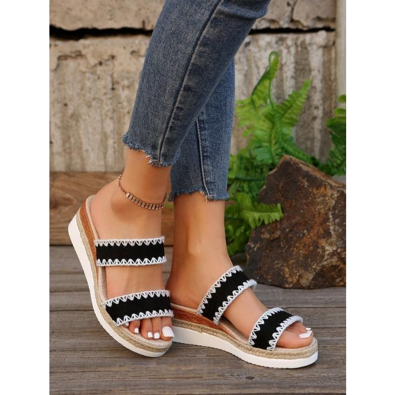 Papuci cu Toc înclinat cu Talpă Groasă cu Toc Înalt Sandale Goale Tricotate pentru Femei