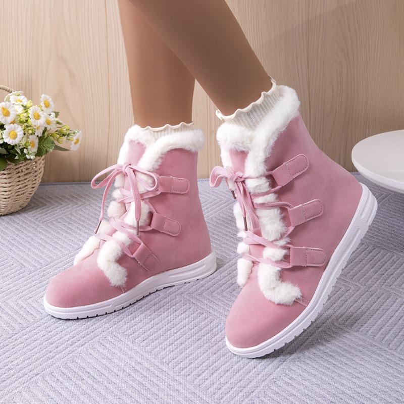 Large Size Snow Boots for Women's Autumn and Winter New Velvet Thickened Lace-up Warm Flat Cotton Boots for Women