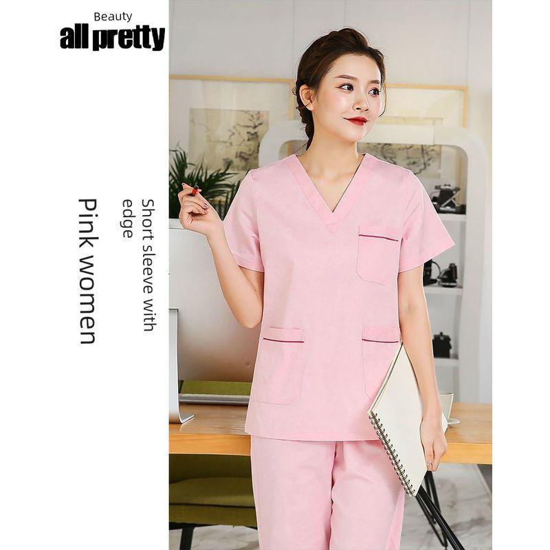 

Elastic Medical Special Short Sleeve Quick-Drying Hand Washing Suit Women s short-sleeved pink hand-pure cotton Suit S