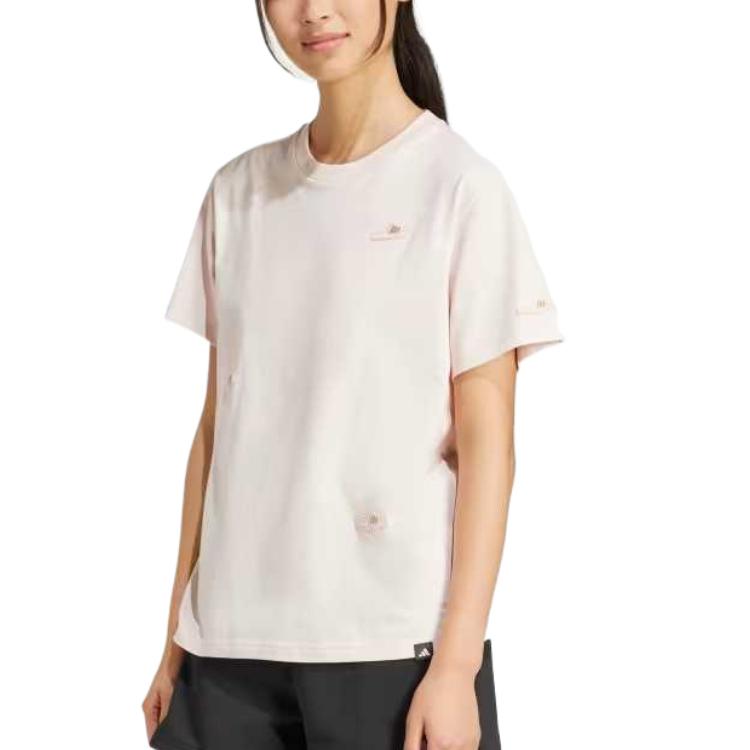 Adidas Sportswear Lounge Slide Quick Dry Sweat Absorbent Comfortable Soft Regular T-Shirt Women Tops Magical-Quartz JN8270