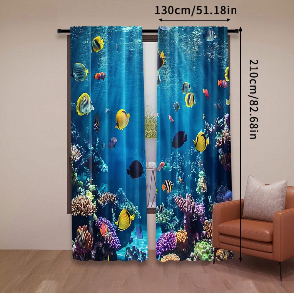 2 Stuks Oceaan Gordijn Onaangeroerd Wild Onderwater Aquatische Wereld Koralen Exotische Vissen Landschap Voor Slaapkamer Woonkamer En Eetkamer