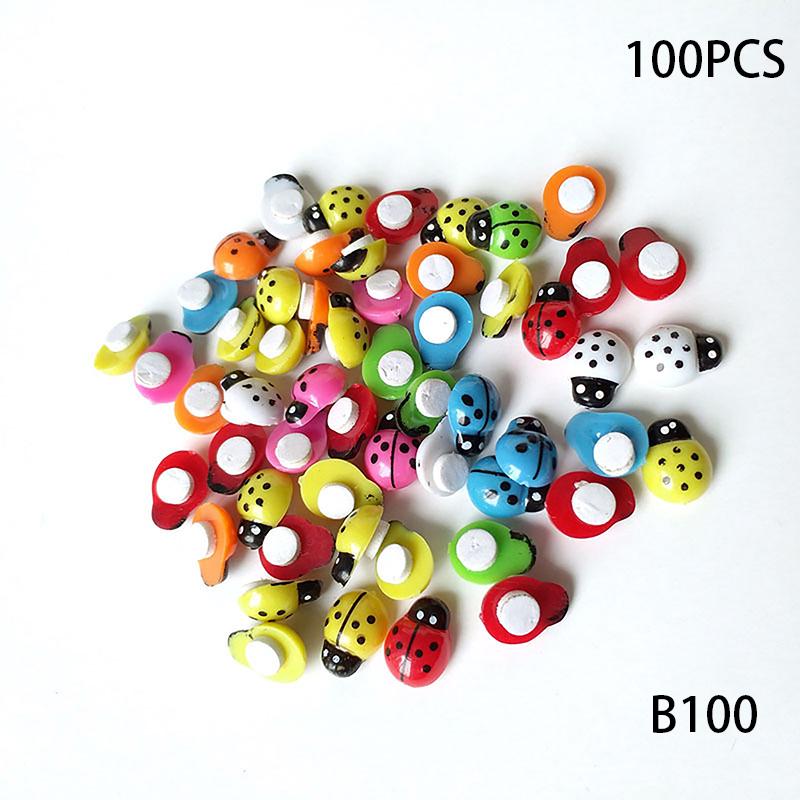 50/100Pcs Mini Wooden Ladybird Ladybug Self-Adhesive Sticker Children Painted Diy Crafts Fairy Garden Figurine Miniature Home De