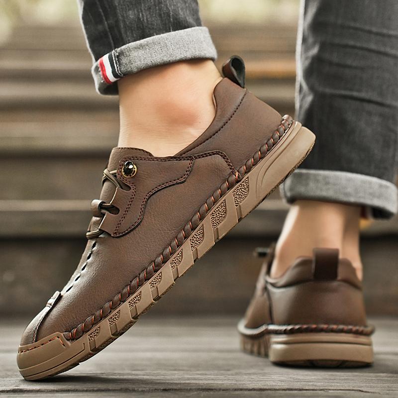 Classic Leather Shoes Men Casual Sneakers Handmade Outdoor Men Shoes Leather Moccasins Man Flats Shoes