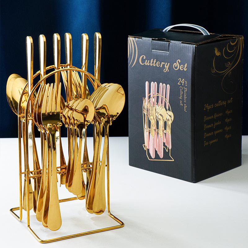 24 Gift Sets Spoon and Tea Spoon Stainless Steel Western Tableware Fork Simple Elegant 1010 Main Meal Knife Cutlery Set Kitchen