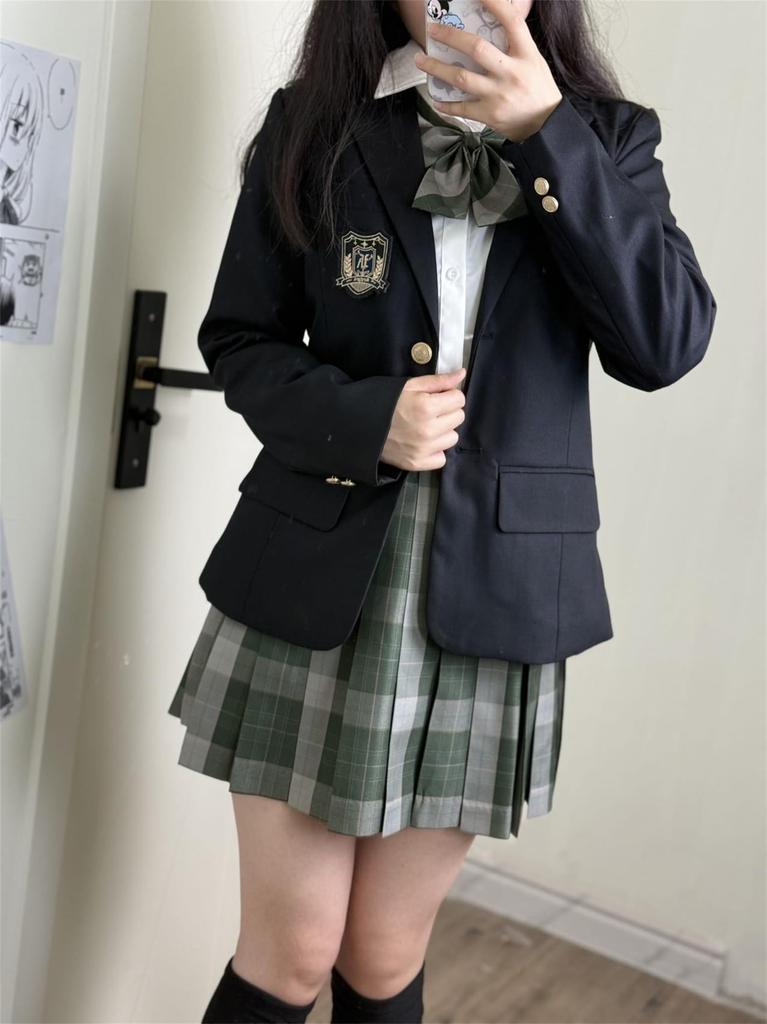 Sivrusn High School Girl Uniform Blazer and Checkered School Cosplay Costume for Perfect for Entrance Cultural and School Size Small 5-Piece Set,