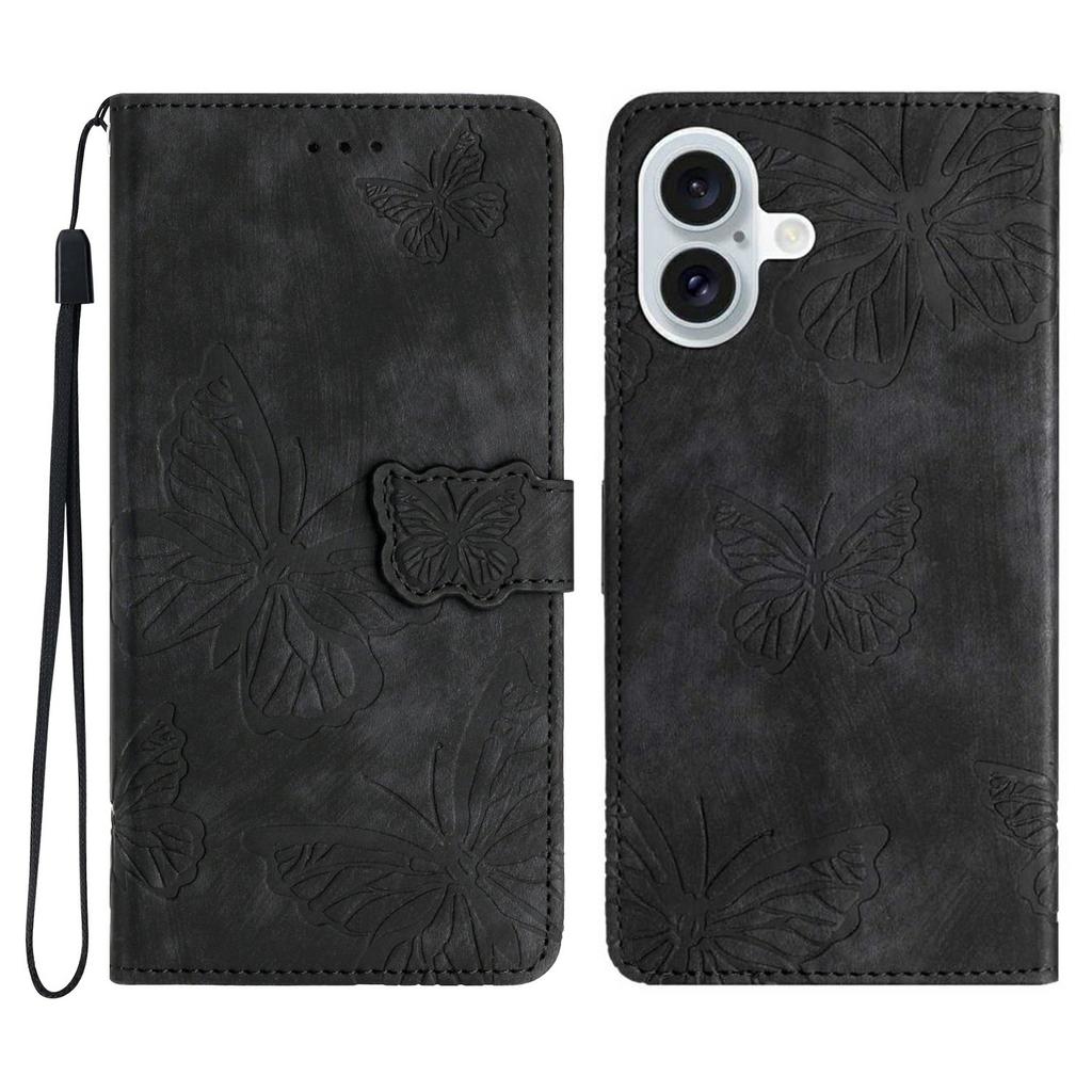 For iPhone 17 Case Butterfly Design Flip Wallet Leather Phone Cover Skin-Touch