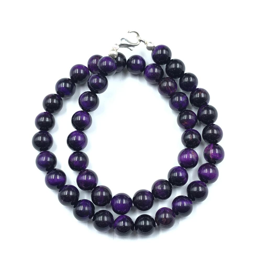 8mm Natural Purple Star Tiger Eye Gemstone Round Beads Jewelry Bohemian Beaded Necklace 17-20" For Women 8BN-70