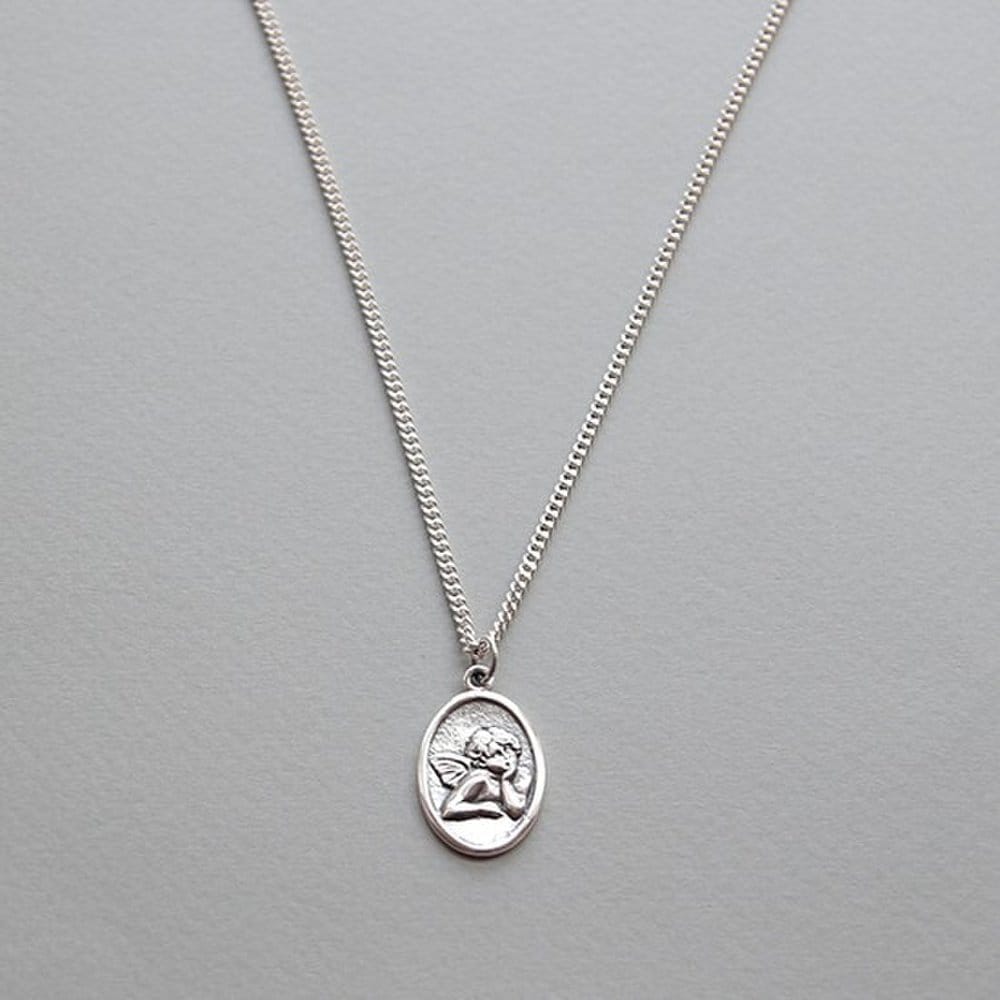 J.Lauren 08N0816 Black Angel Angel Pendant Long Silver Necklace