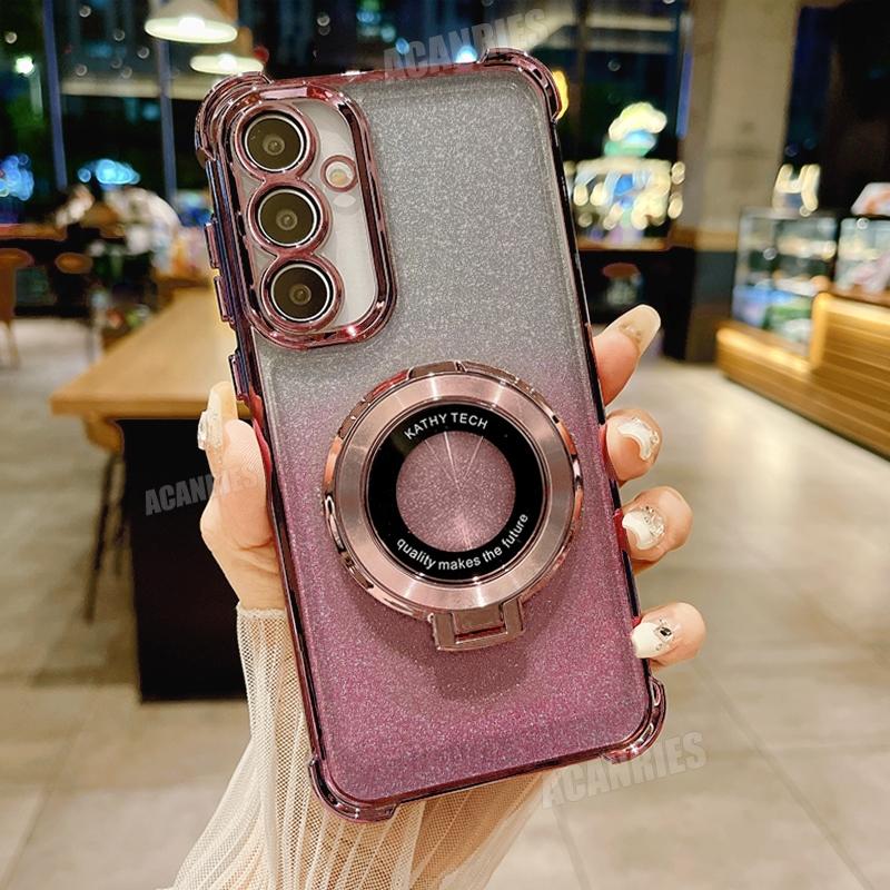 A 16 15 35 55 54 34 14 Luxury Plating Holder Case For Samsung Galaxy A55 A35 A25 A15 A16 A36 A54 A34 A14 5g Silicone Stand Cover