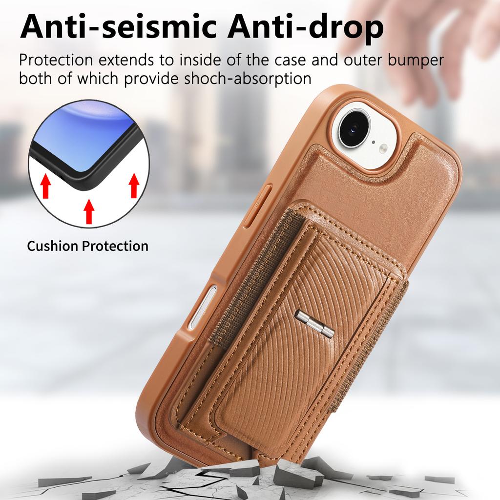 CASENEO For iPhone 16e Case with Foldable Kickstand TPU PU Leather PC Card Bag Magnetic Phone Cover  Compatible with MagSafe
