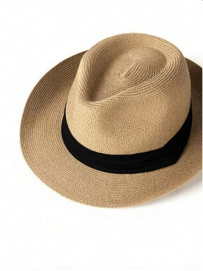 Męski Kapelusz Panama z Czarną Wplecioną Wstążką Kapelusz Przeciwsłoneczny Plażowy Fedora