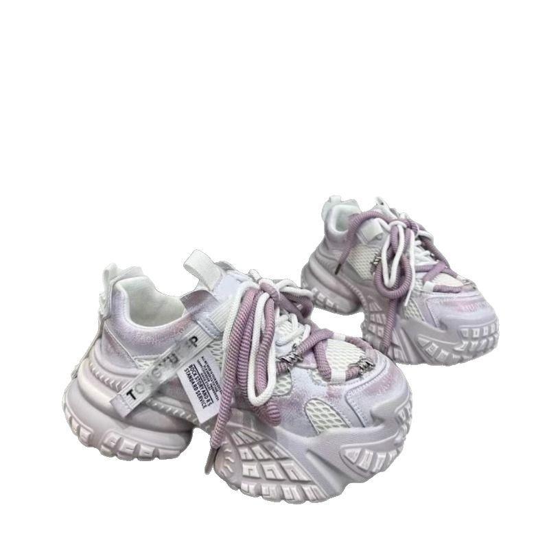 Dad Shoes Women's Ins Super Fire Thick-soled Muffin Straps Heavy Industry Rivets Little White Shoes Casual Shoes Sports Shoes 6cm Women's Shoes