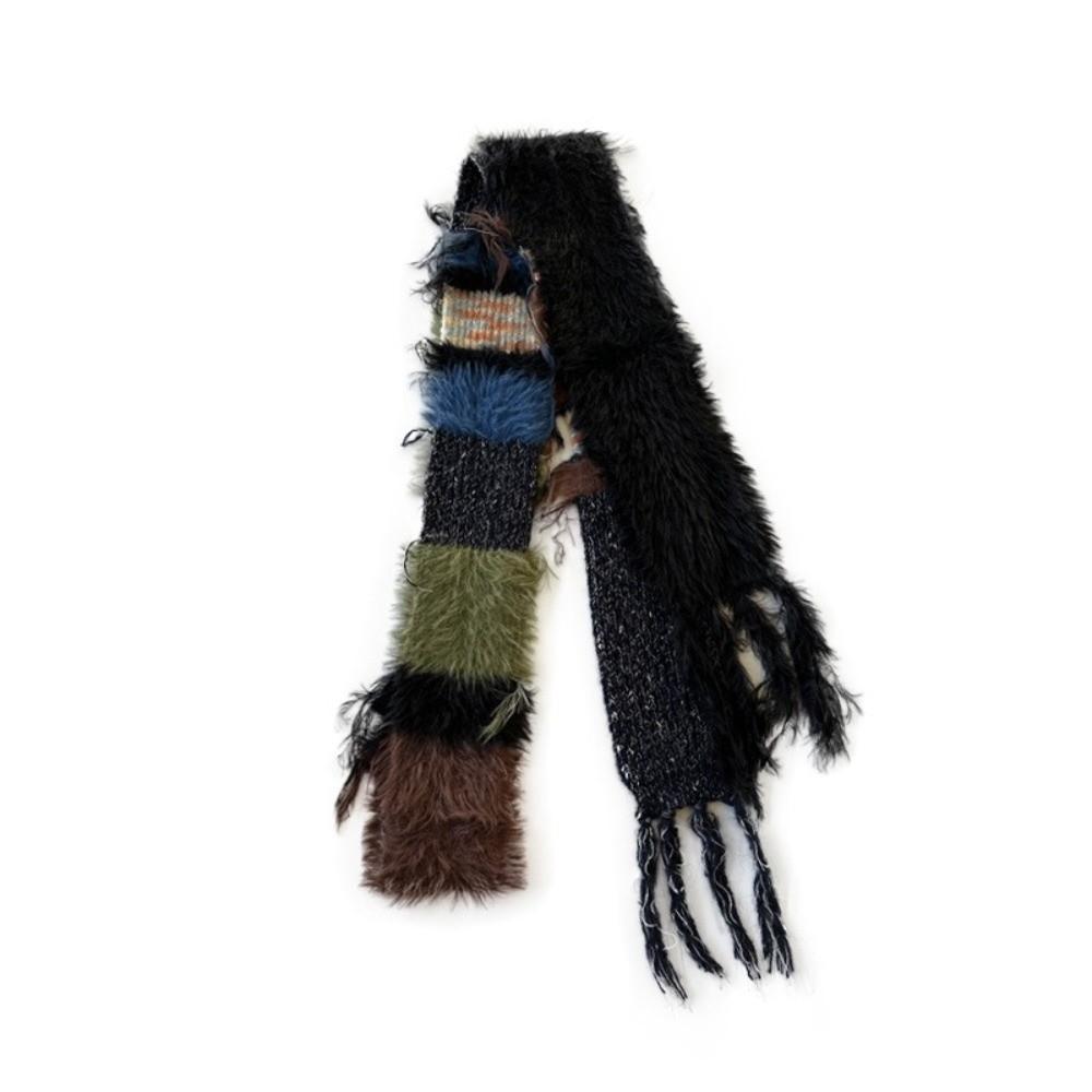 Soft Fabric Knitted Scarf Irregular Tassel Long Scarf Warm Stripe Scarf Autumn Winter
