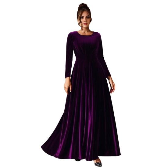 

Женское бархатное платье макси, повседневное, с круглым вырезом, длинными рукавами, А-силуэта, платье-свинг, осеннее, для коктейльной вечеринки, формальное платье для гостьи на свадьбе S фиолетовый