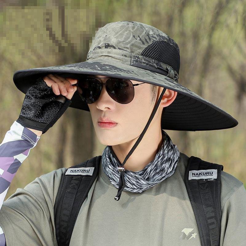 Spring and Summer New Men's Cm Sun Hat Bucket Hat Outdoor Sun Protection Hat Breathable Big Eaves Hat Climbing Hat Fishing