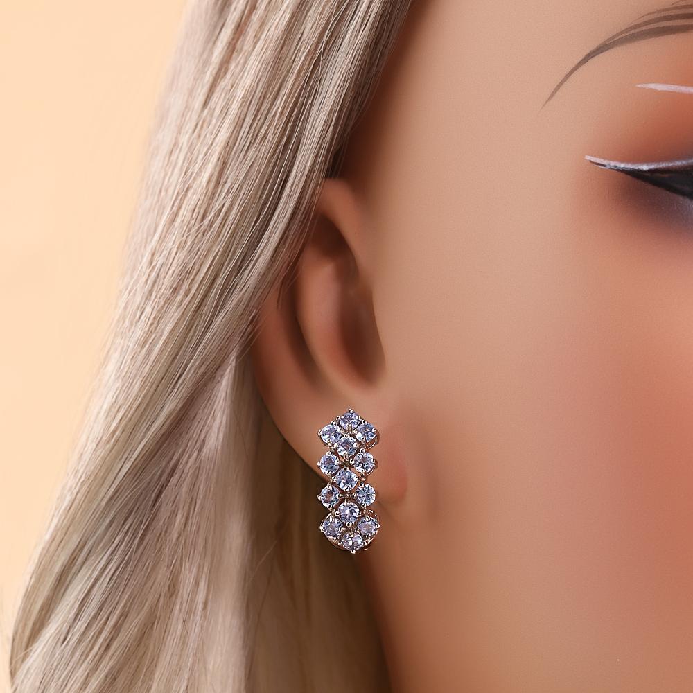Elegant 925 sterling Silver Women's clasp earrings Luxury Natural Tanzanite round 3.0mm gemstones fine jewelry for Proposal wear