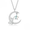 Sterling Silver Cat Moon Cute Pet Animal Pendant Necklaces Plated Platinum Women Party Fine Jewelry Gift