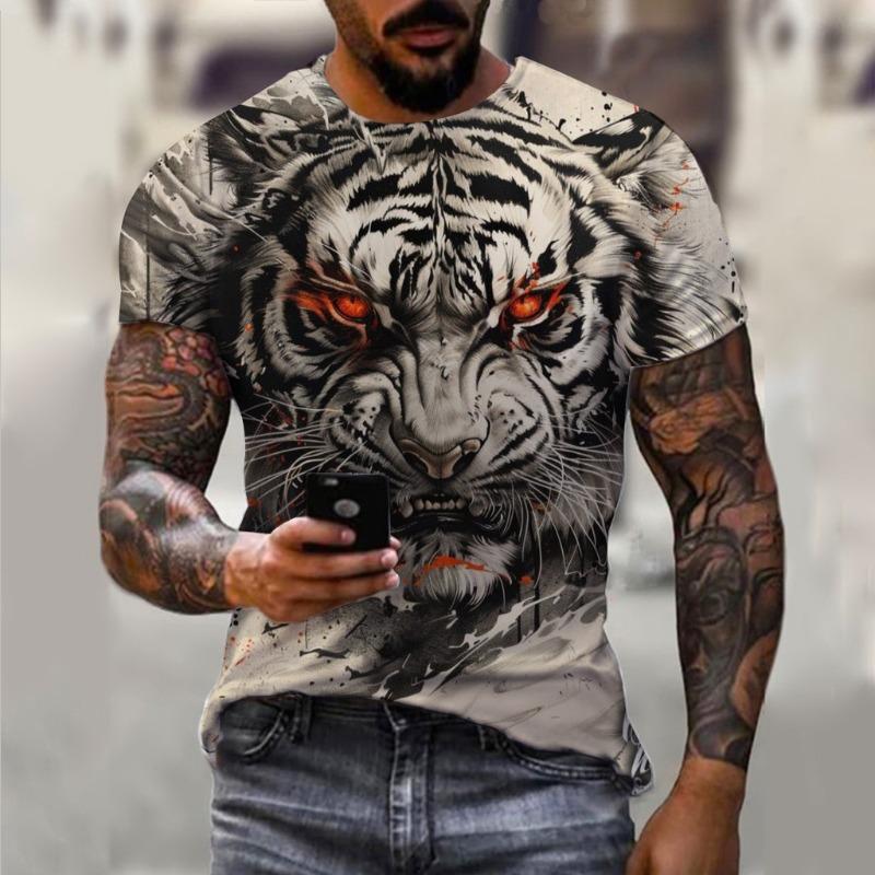 Men's T-shirt with Animal Tiger Pattern 3D Printed Top Summer Lion Women's Street Fashion T-shirt