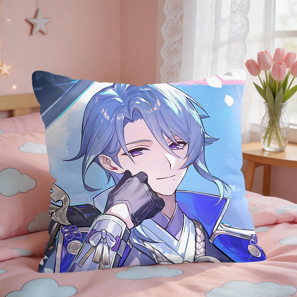 Kamisato Ayato Genshin Impact Cushion Cover Square Short Plush Pillow Case Living Room Sofa Home Decor Funda X