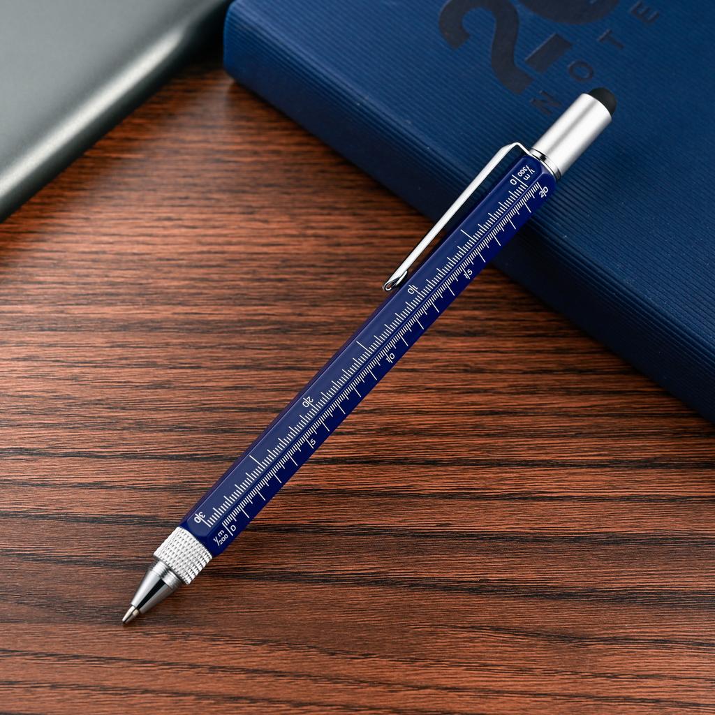 6 In 1 Tool Pen Multifunctional Rotary Ballpoint Pen Mini Level Metal Touch Screen Capacitive Pen