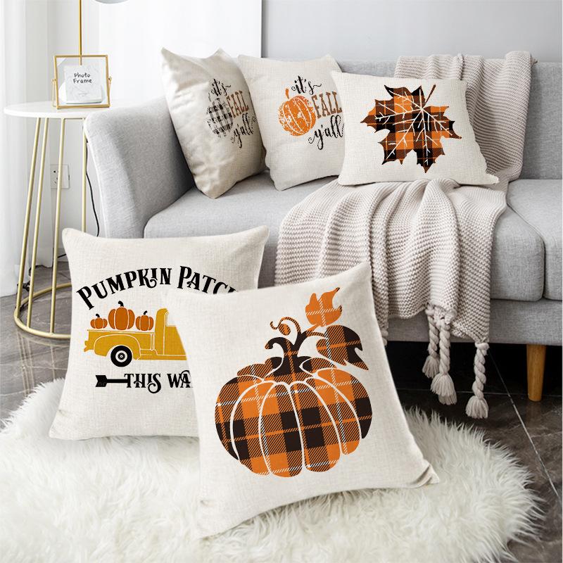 New Thanksgiving Pumpkin Plaid Pillow Cover Holiday Home Decoration Cushion Cushion Cover Home