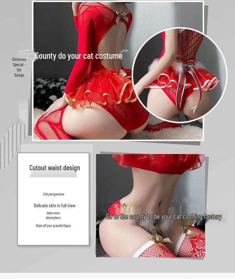 Sultry Christmas & Halloween Lingerie Set: Sheer Mesh Stockings