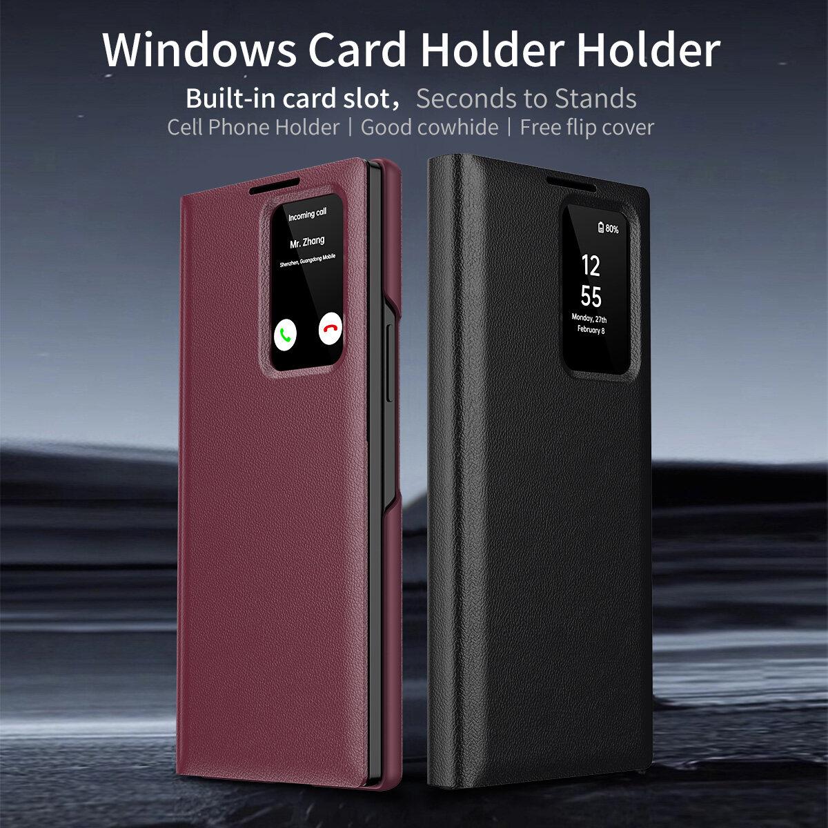 

Flip Leather Case for Samsung Galaxy Z Fold6/5/4/3 Smart Display LED View Windows & Wallet Card Holder Phone Cover Galaxy Z Fold6 рожевий