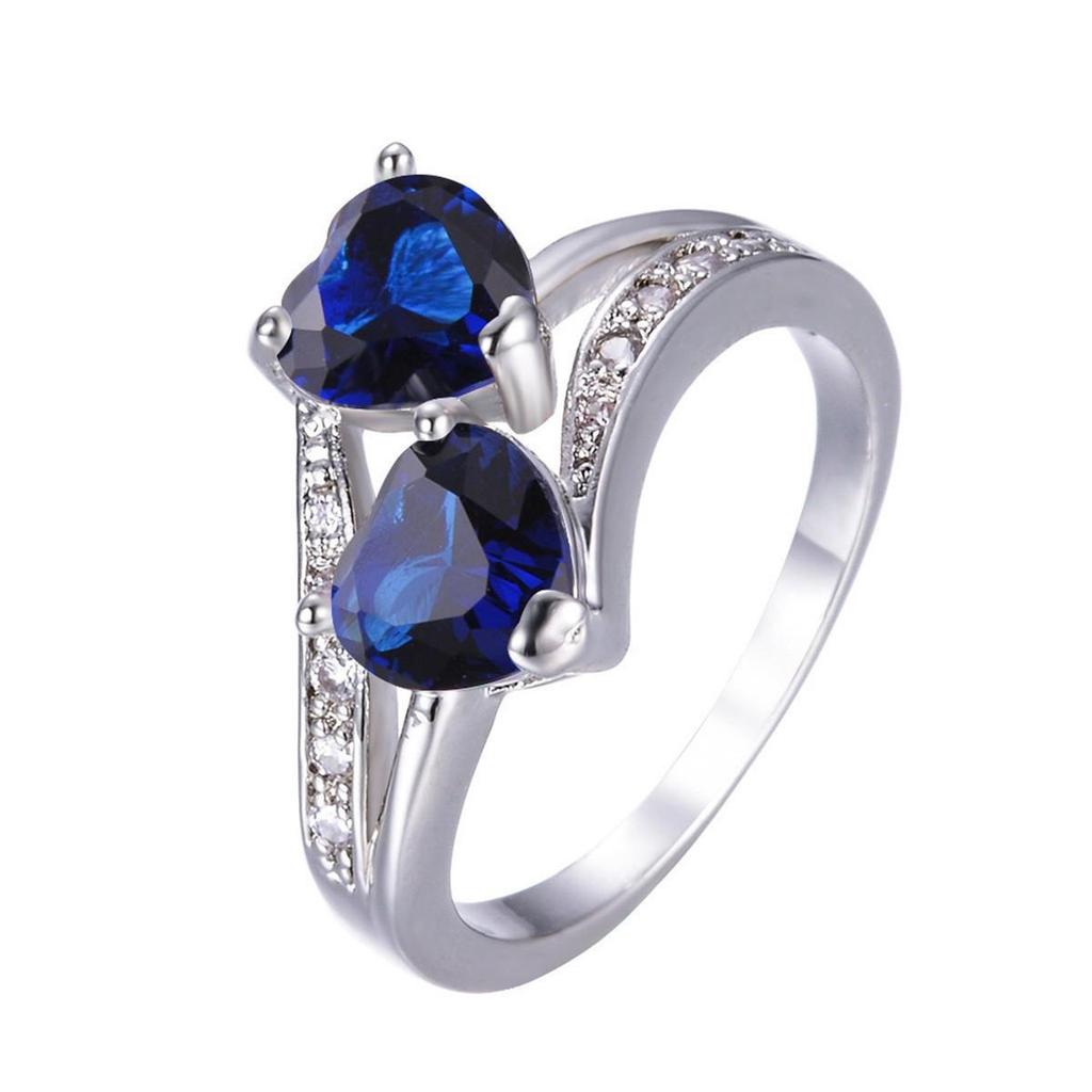 European & American Style Colorful Gem Double Heart Ring - Fashionable Women's Engagement Jewelry 