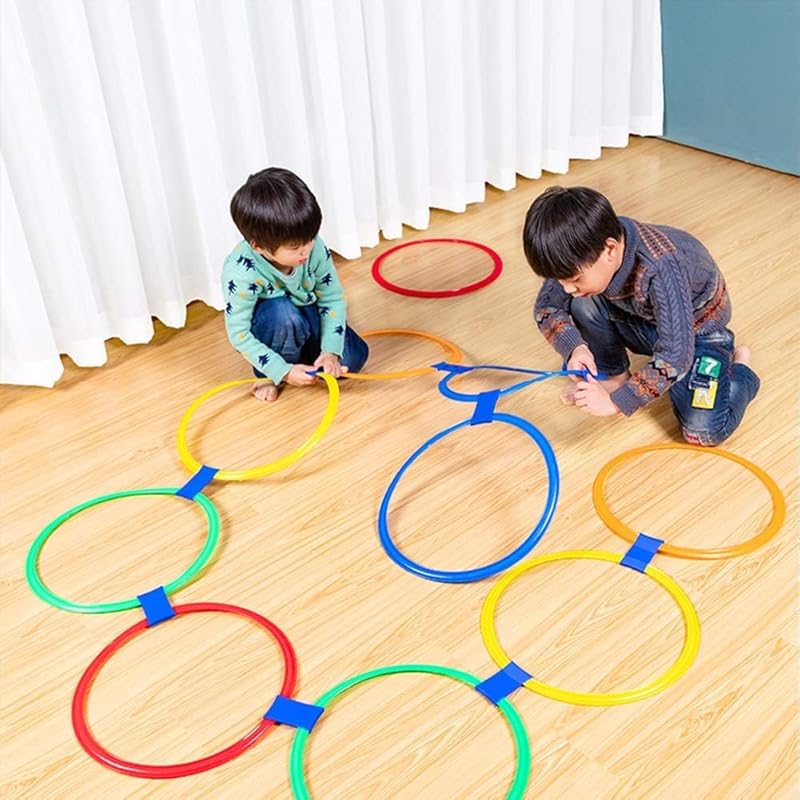 Set of 10 28cm Hopscotch Rings, 5 Colors, for Indoor and Outdoor Play, Exercise, and Training. Includes Storage Bag. Ideal for Soccer Practice, Speed