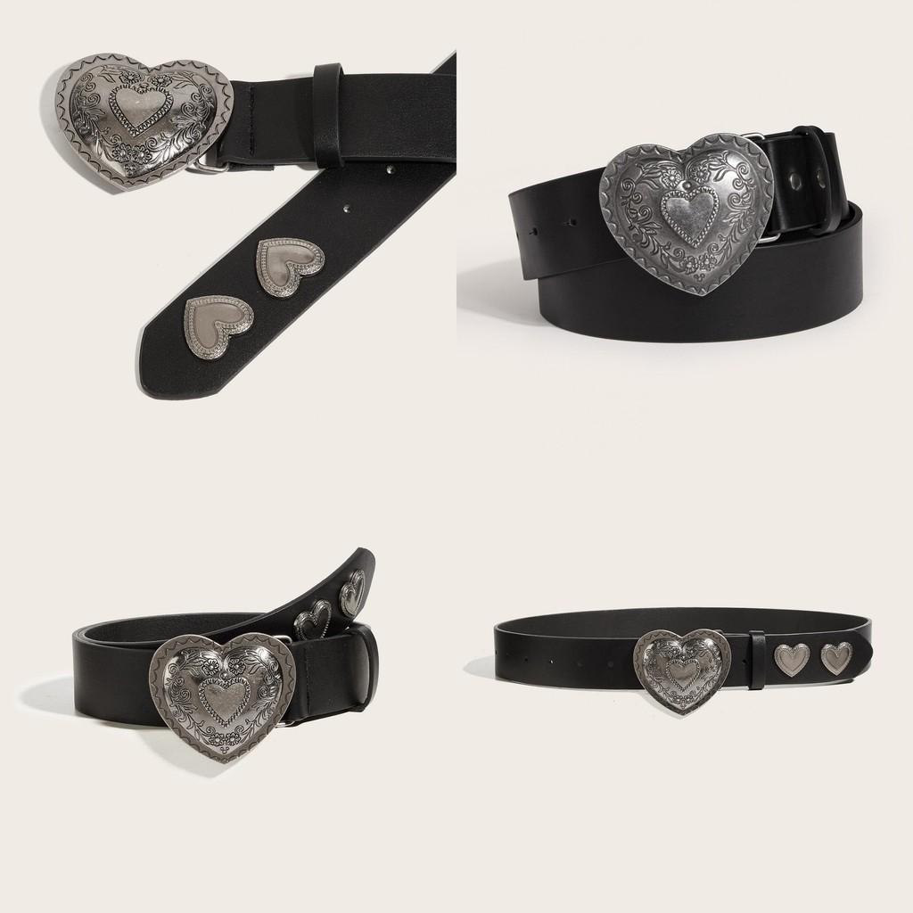 Leather Belt With Heart Buckle For Casual Youth Fashion