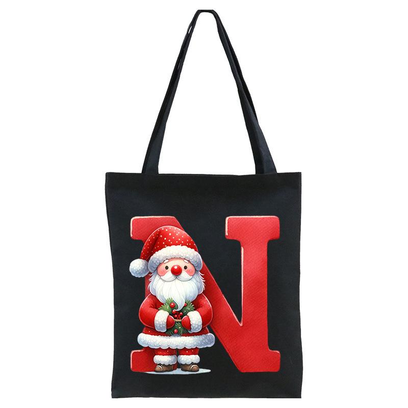 English letters A-Z Christmas number print student casual canvas tote bag