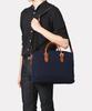Matt Canvas Leather Combination Briefcase Messenger Navy