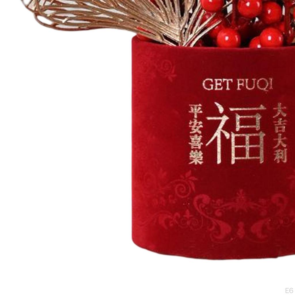 Chinese Flower Basket Ornament Arrangement Red Fruit Tree Celebration Bouquet for Festival