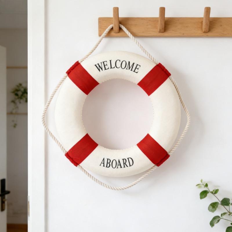 Klassischer Rot-Blauer Rettungsring Schreibtischdekoration, Nautisches Ornament - Perfekt für Home Office, Regal oder maritime Themenzimmergestaltung