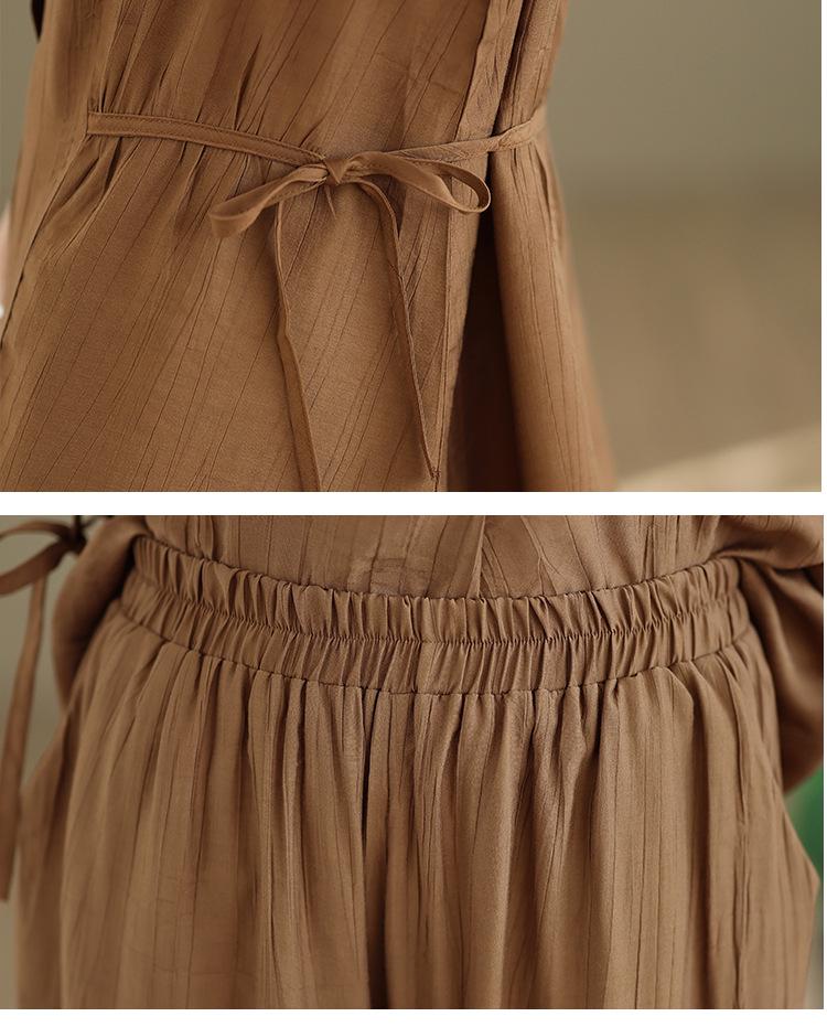 Women's Large Size Tencel Cotton-Linen Summer Suit: Slimming Round Neck Top & Wide-Leg Pants Two-Piece Set