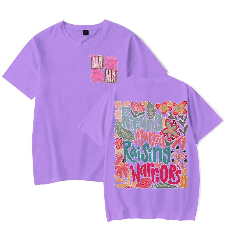 Trendy Women Clothing Mama Boho Floral Graphic T Shirts Praying Mamas Raising Warriors Graphic Tee Retro Vintage Mama T-shirt