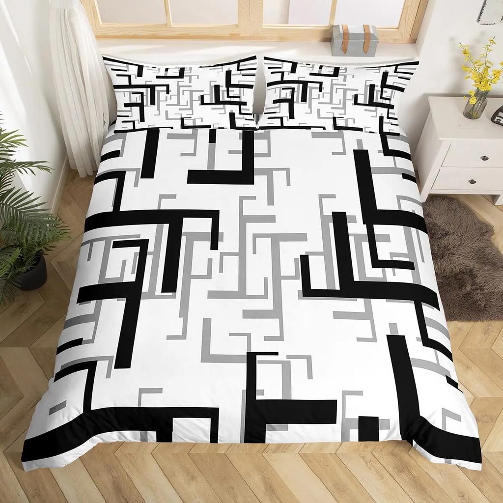 Geometric Squares Duvet Cover Set Red Beige Circle Bedding SetModern Simple Style Comforter CoverAbstract Art Quilt Cover King