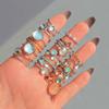 Colorful Stone Rings Set for Women Girls Trendy Metal Geometric Square Round Rings Jewelry Gifts Accessories