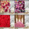Tenda da Doccia Floreale Colorata Rosa Fiore Naturale Impermeabile Tenda da Bagno per Decorazione Vasca da Bagno con Ganci 180x200cm