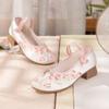Women's New Ethnic Style Block Heel Embroidered Shoes Soft Sole Non Slip Round Toe Buckle Strap Hanfu Shoes Cheongsam Shoes